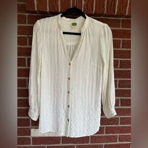 ANTHROPOLOGIE Women’s Cream Textured Button-Up Blouse | Size 4
